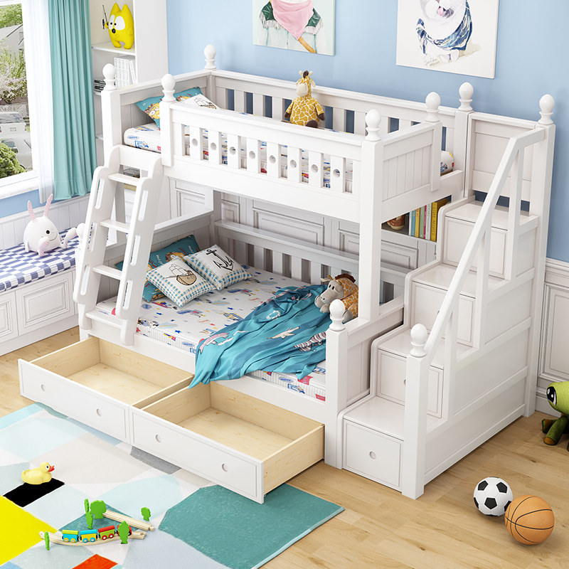 金多喜全实木儿童床上下床高低床母子床子母床上下铺全白色层床,淘宝优惠券,粉丝福利购,淘宝优惠卷
