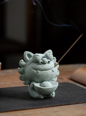 碌心青砂石风狮爷香插装饰摆件中式国潮创意家用办公桌面茶宠送礼