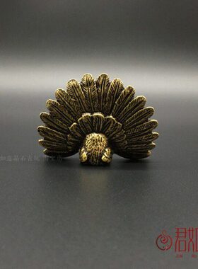铜孔雀后屏开迷你美丽动物仿古全铜小皇 孔雀 实心工艺孔雀摆件小