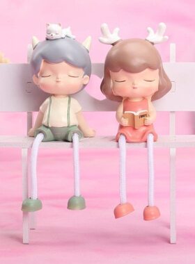 树脂男孩现代简约脚吊装饰品摆件工艺娃娃女孩鹿北欧客厅电视柜