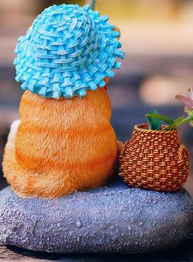 原创可爱小猫钓鱼花园流水装饰摆件庭院假山造景树脂工艺品摆设