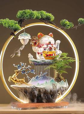 一鹿发财招财猫摆件开 业礼物自动招手流水摆件循环水入户前台公