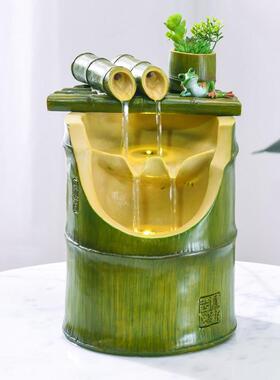 竹子喷泉流水摆件循环水客厅办公桌面招财风水轮装饰开店开业礼品