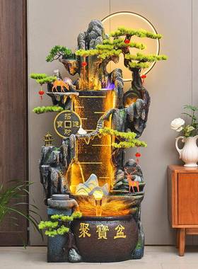 假山流水生财喷泉风水轮招财落地摆件客厅鱼池高山盆景加湿器水景