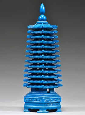 蓝色桃木雕刻十三层文昌塔实木层文昌塔客厅书房装饰工艺品