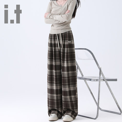 it ccaabb新款洋气格子休闲裤撞色抽绳绑休闲裤韩版女装运动裤K - 图1