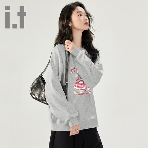 it ccaabb美式复古圆领无帽卫衣女款秋季新款宽松休闲百搭上衣K - 图2