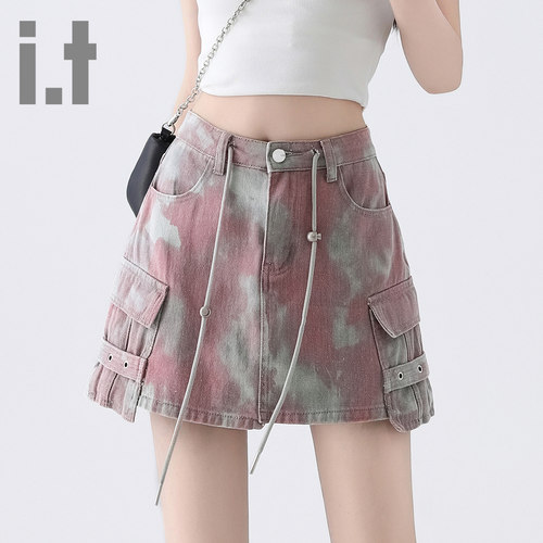 it ccaabb高腰辣妹工装牛仔裙女百搭设计感A字迷彩短裙夏季新款K - 图2