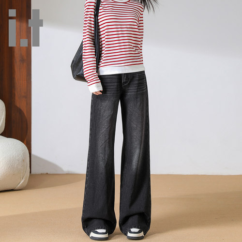 it ccaabb牛仔裤女新款春秋时尚复古宽松显瘦舒适高腰窄版阔腿裤K - 图2