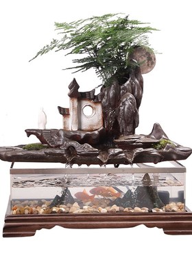 桌面鱼缸客厅小型创意高山流水喷泉摆件生财业乔迁新居礼品高档