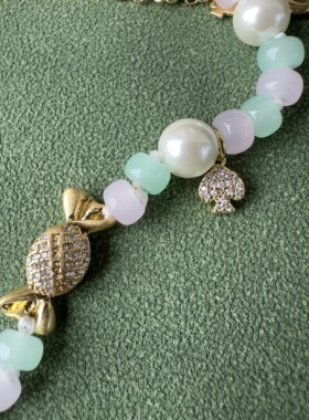 新品糖果珍珠天然石项链轻奢时尚潮流彩釉锁骨链创意k系列项饰