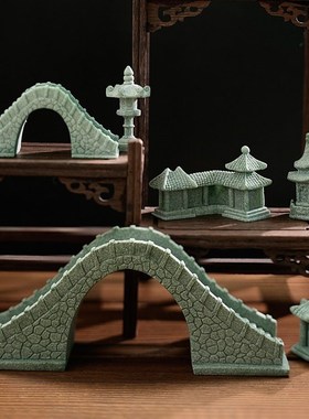 仿真小石桥小船假山流水盆景园艺卉景观造景迷你桥装饰摆设