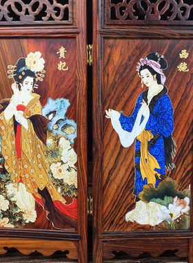 酸枝大美女页屏风 雕刻工艺品中礼品 古典微缩小