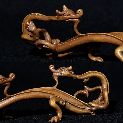 Фу Бисин национальное нематериальное культурное наследие Цюлун Держатель для ручки Держатель для ручки Традиционный метод выплавляемого воска Античная бронза Высококачественная бронзовая ручка