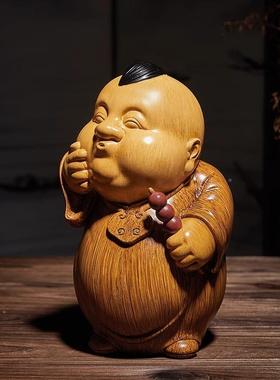 创意地主家傻的儿子中装饰摆人件仿竹根木LUS雕塑物高端古风工艺