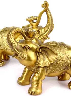 黄铜吉祥如意吸水大象一对铜象对象财福象