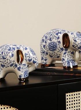 青瓷吉祥大象温陶瓷手工装饰客厅玄关电视柜乔迁送礼