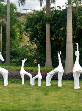 钢几何动物梅鹿雕塑园林景观装饰小品楼盘庭院仿真造景