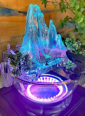 中式玻璃鱼缸办公室家居商铺装饰品峰山水创意山水