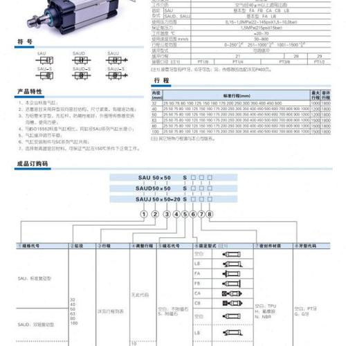 原亚德客气缸SAUD SAU40*255/260/265/270/275/280/285/290/295/S - 图2