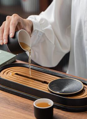 黑陶茶盘竹制储水式干泡小茶台陶瓷办公室家用日式迷你简约托盘