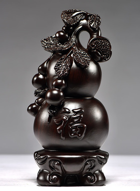 黑檀木雕葫芦一对实木质雕刻福禄葫芦家居客厅摆设装饰工艺品