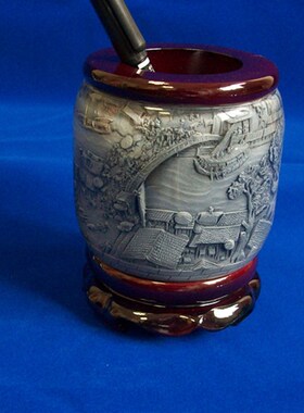 明浮雕笔筒办公桌创意水晶胶马到成功工艺品笔筒