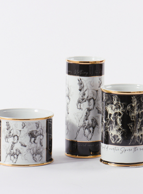 新水墨大理石纹陶瓷瓶书房茶室意境插装饰品样板房间