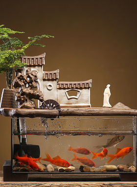 流水鱼缸绿植景观造景水循环家居客厅玄关茶桌装饰品礼品