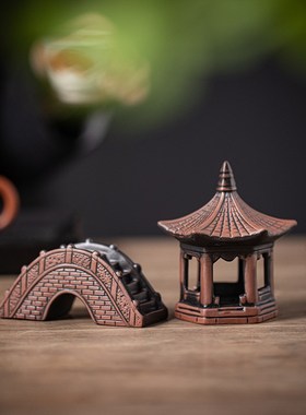 古风六角小亭子古桥小船微景观小造景假山鱼缸饰品