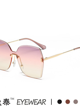 2022新款无框一体式切边太阳镜女小红书抖音同款网红潮流街拍墨镜