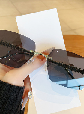 跨境新款卡家复古铆钉腿方框太阳眼镜欧美INS网红同款无框太阳镜