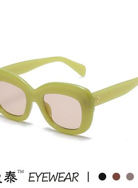 新款跨境欧美复古大框INS猫眼墨镜侧面3铆钉网红潮流街拍太阳镜