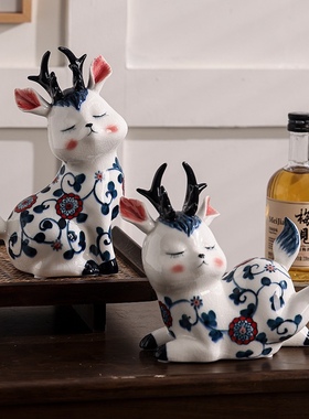 创意陶瓷鹿摆件家居客厅酒柜电视柜装饰玄关摆设乔迁新居礼品