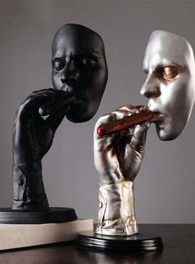 复古抽象摆件抽烟人物雕塑创意艺术品会所家装饰品摆设橱窗道具