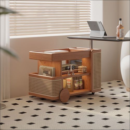 实木升降边几沙发边柜侧边柜小推车樱桃木家用客厅旋转茶几 - 图2