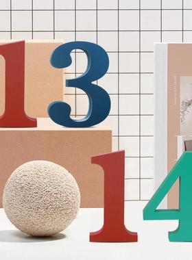 简约手工3D立体数字木摆件创意现代客厅玄关组合装饰生日拍摄道具