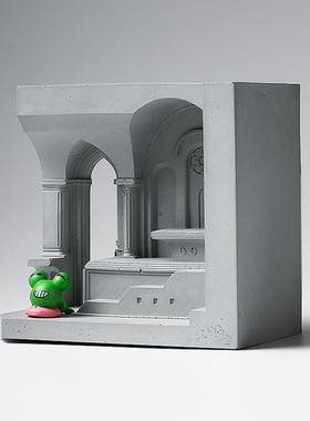 创意鱼缸景观箱水泥哥特教堂微缩建筑摆件欧式创意造景装饰摆件