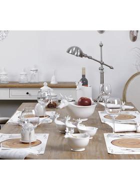 北欧创意陶瓷麋鹿头角餐巾扣纸巾环扣酒店餐厅餐桌婚庆装饰品摆件