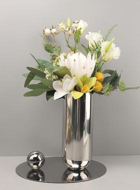 现代不锈钢花瓶摆件客厅插花饰品酒店样板间家居玄关餐厅桌面软装