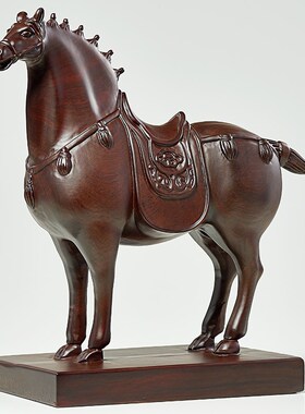 黑檀木雕唐马实木工艺品马到成功客厅酒柜玄关办公室业礼品