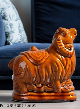 陶瓷黄色十二生全套肖猪马牛羊狗兔鸡龙蛇虎鼠猴摆件生肖生日礼物