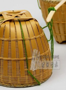 竹编摆件摆设精编竹制品迷你竹稻箩一个扁担两个箩居家摆设收藏品