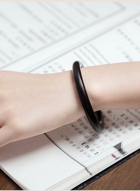 天然檀木手镯子女新中式绿檀木质镯子女复古民族风黑檀木手环