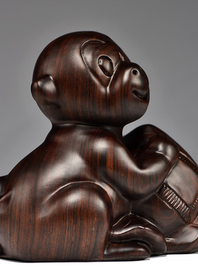 黑檀木雕猴子十二生肖实木头猴家居办公装饰送礼品红木工艺品