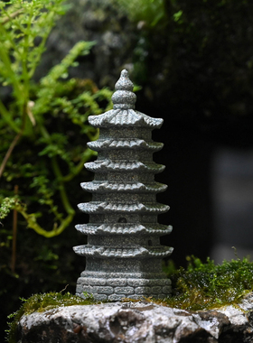 创意仿真石狮子微景观石柱造景流水假山盆景鱼缸装饰