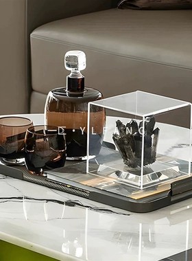 一匚 现代轻奢马毛编织纹托盘花器组合摆件 样板间酒店客厅装饰