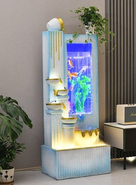 创意招财鱼缸循环流水室内客厅加湿水景玄关阳台落地装饰