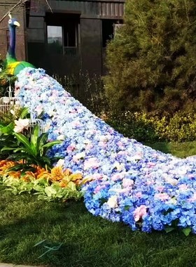 仿真花艺孔雀插花摆件婚庆房地产商场展台布置橱窗装饰造景工艺品