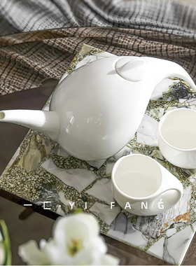 一匚现代极简样板间创意白色陶瓷茶具茶杯售楼处酒店会所茶几饰品